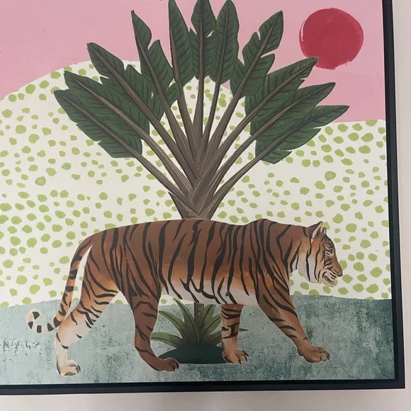 Tiger Wall Art with Green and Pink Accents